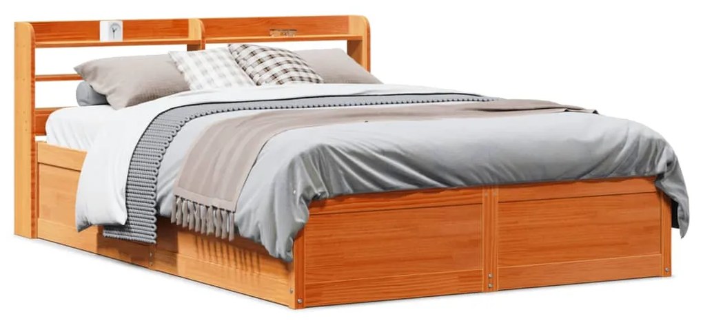 Giroletto Con Testiera Marrone Cera 140x200 Cm Massello Pino /