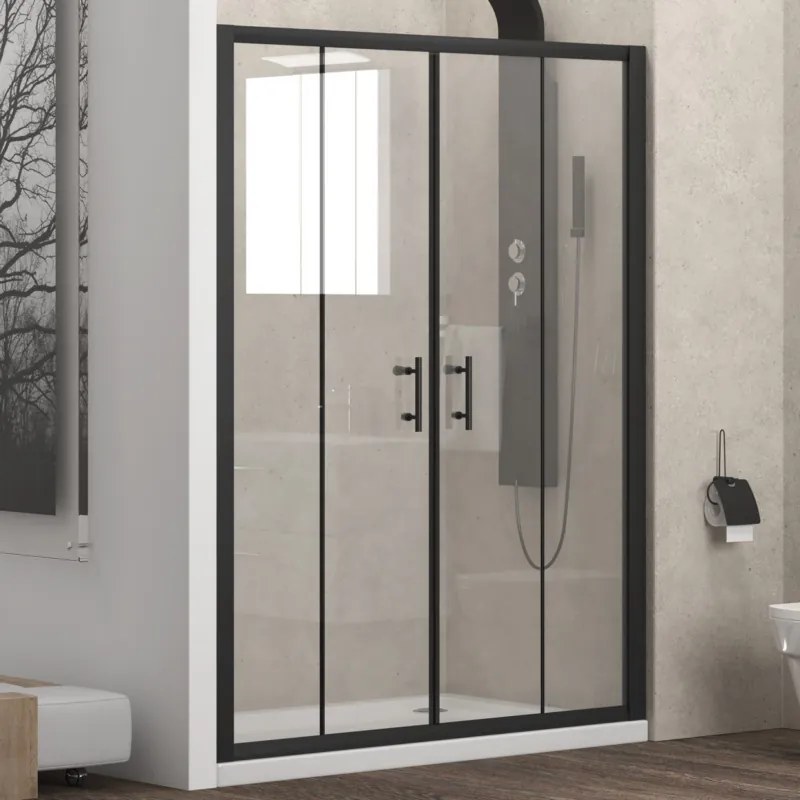 Nicchia doccia 200cm doppio scorrevole anticalcare telaio nero KFN6000 - KAMALU