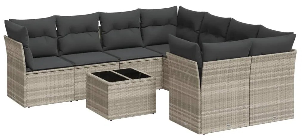 Set divano da giardino 9pz con cuscini grigio chiaro polyrattan