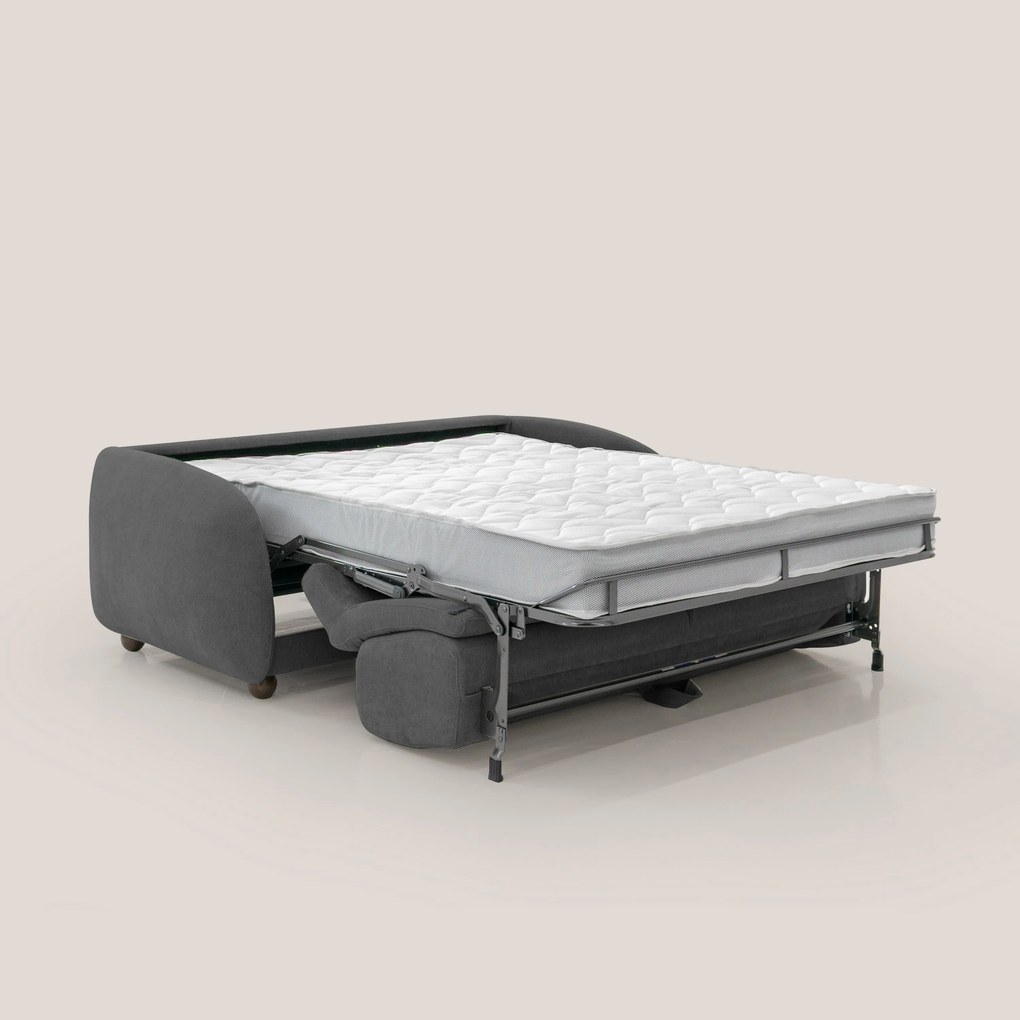 Giglio divano letto scandinavo japandi con materasso H18 cm in tessuto Bouclé impermeabile T07 antracite