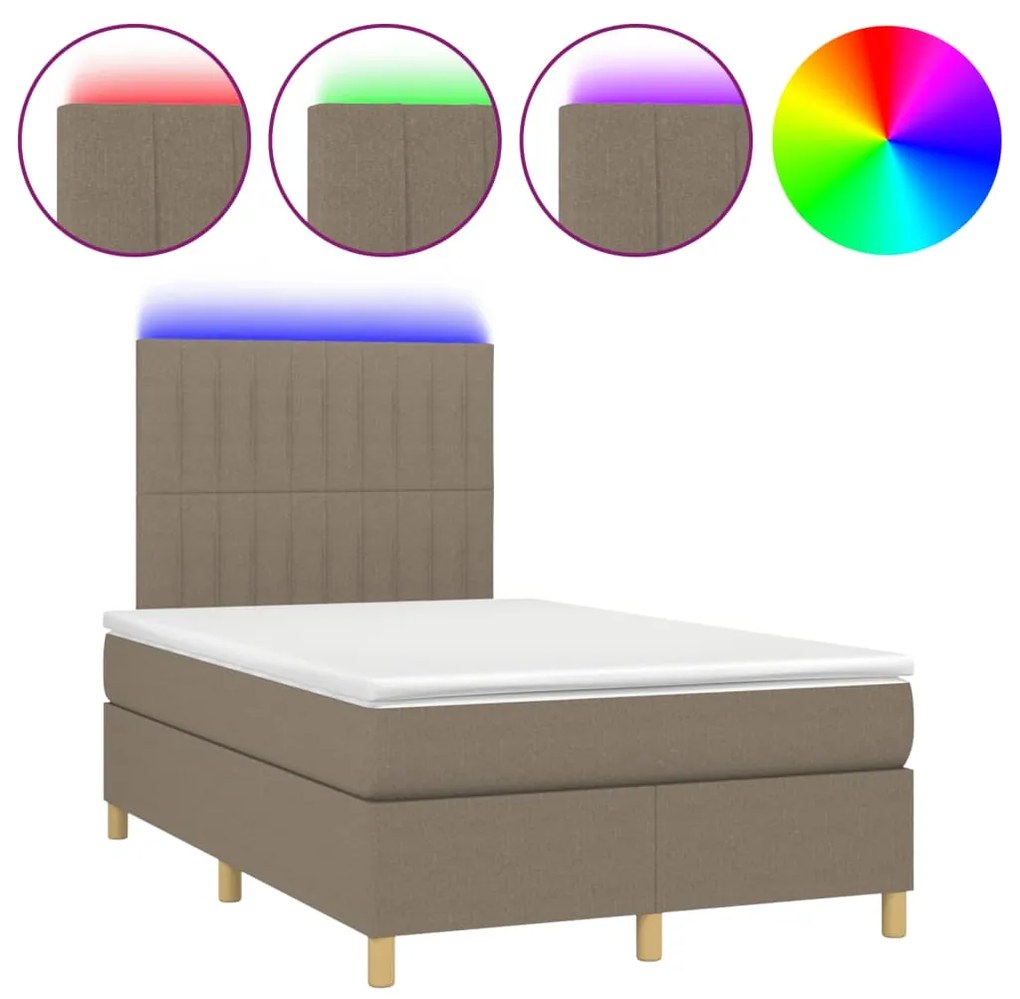 Letto a molle con materasso e led tortora 120x190 cm in tessuto