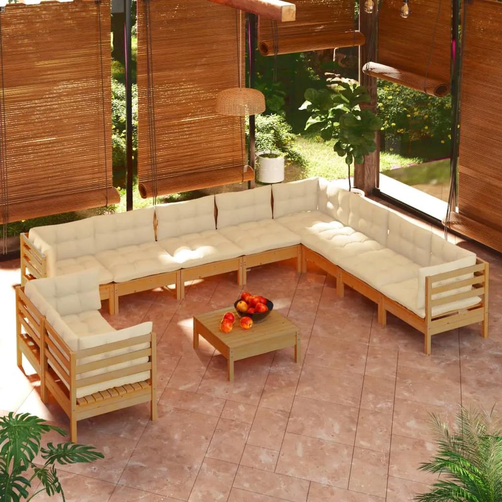 Set divani da giardino 11 pz con cuscini miele in legno di pino