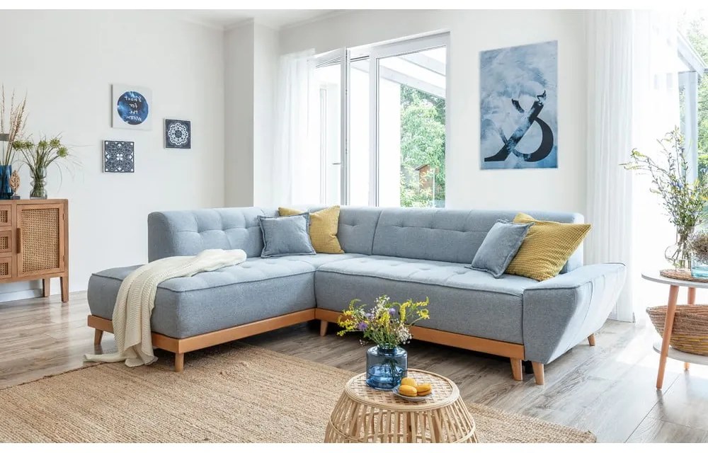 Divano letto angolare azzurro L, angolo sinistro Dazzling Daisy - Miuform