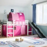 Letto a Soppalco con Tunnel Bambini Rosa 90x200cm Massello Pino 3309106