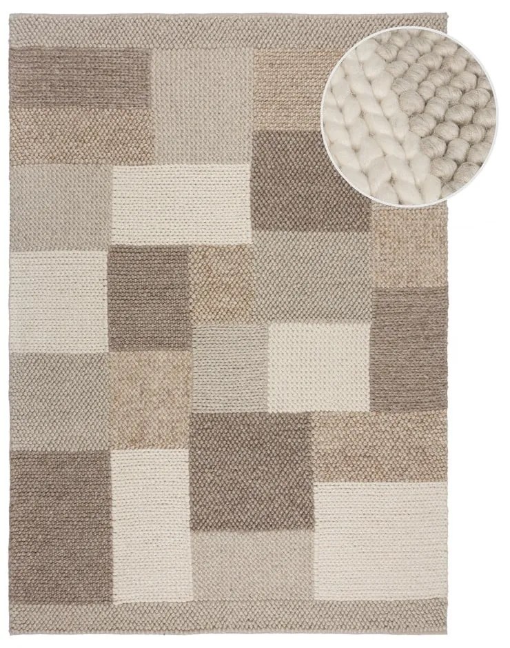 Tappeto beige tessuto a mano con lana 80x150 cm Minerals Patchwork - Flair Rugs