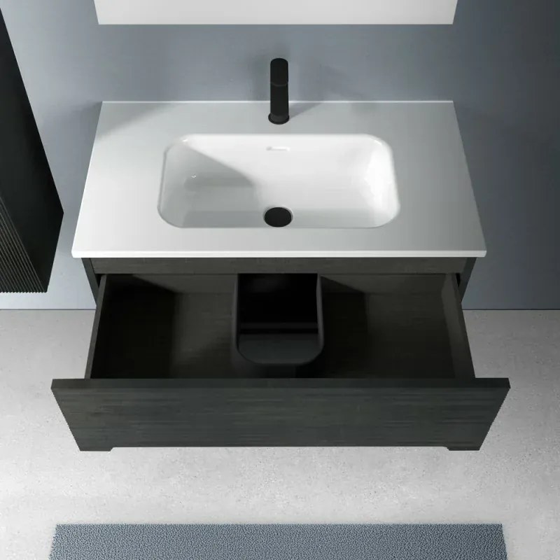 Mobile bagno sospeso 60 lava cannettato 2 cassetti lavabo e specchio Rigo