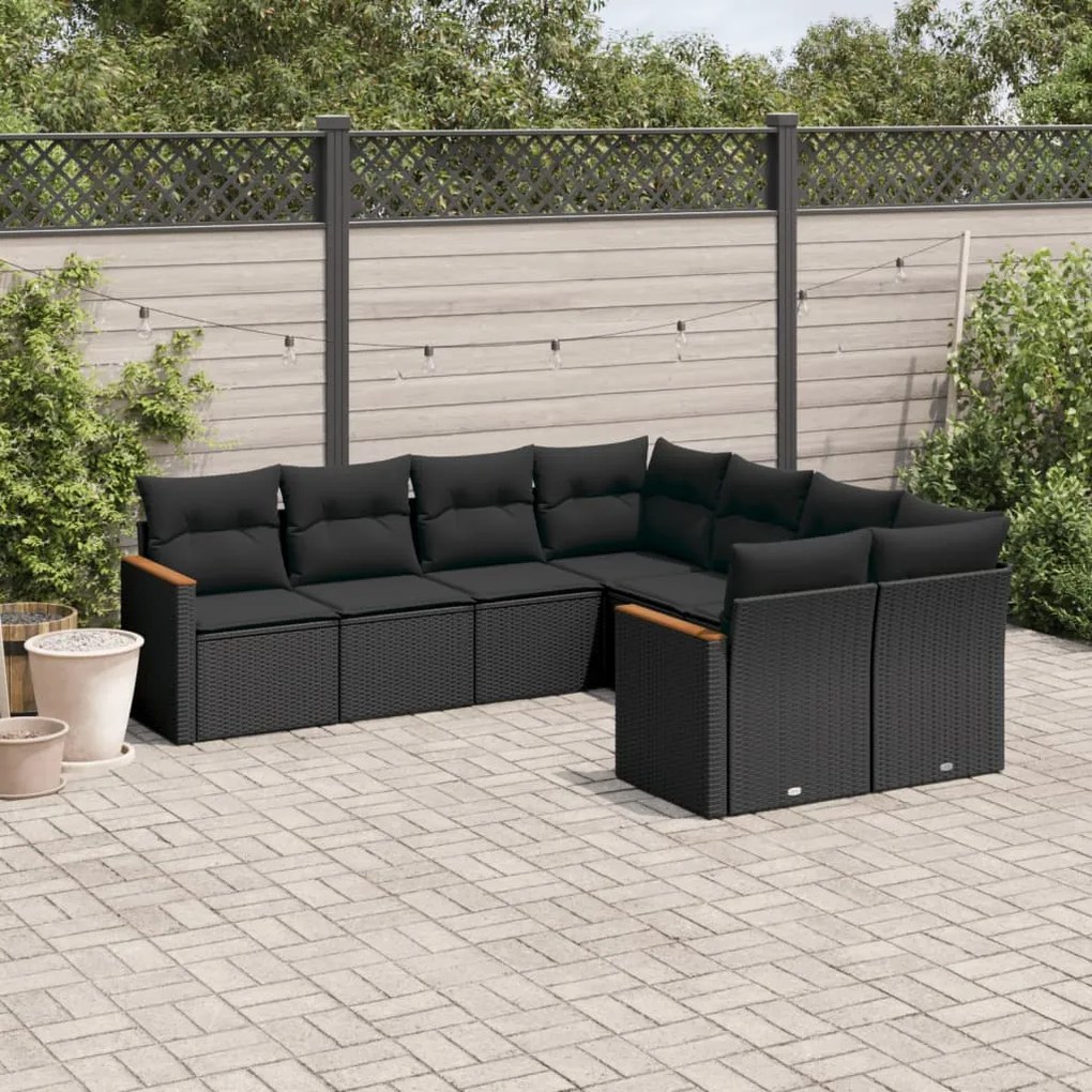 Set Divani da Giardino con Cuscini 8 pz Nero in Polyrattan