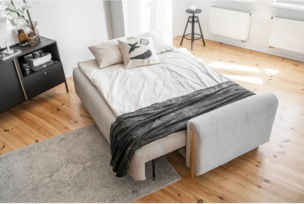 Divano grigio chiaro allungabile/con contenitore e rivestimento in bouclé 244 cm Arcadova – ELTAP