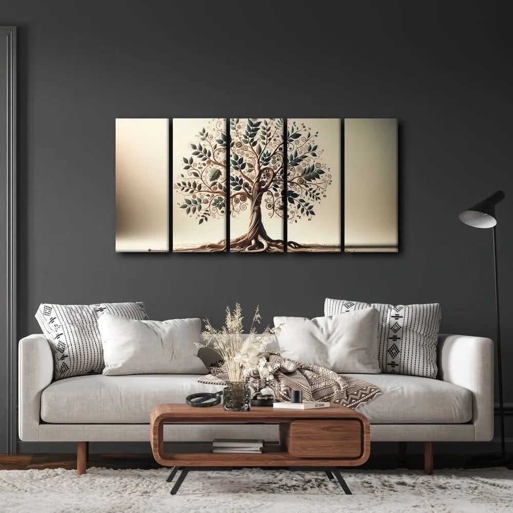 Quadri 5 pezzi – Albero della vita decorativo con ornamenti
