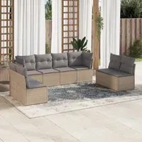 Set Divano da Giardino 8 pz con Cuscini Beige in Polyrattan 3249288