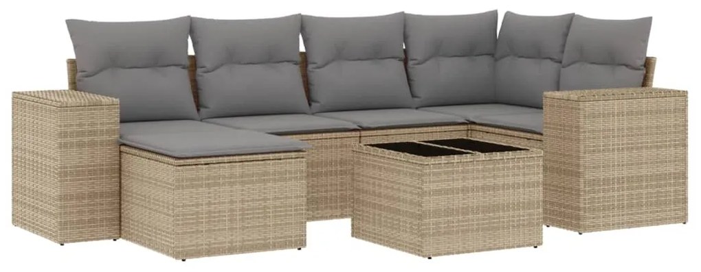 Set divani da giardino 7 pz con cuscini beige in polyrattan