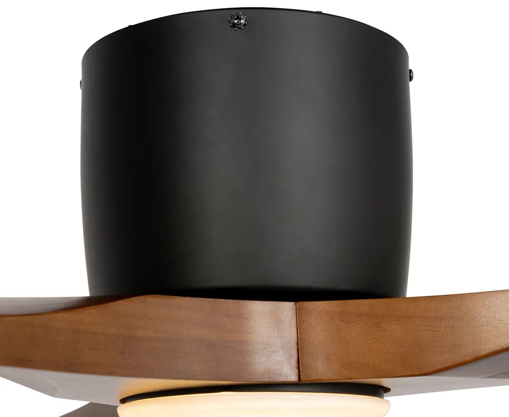 Ventilatore da soffitto nero con legno 131,5 cm con LED dimmerabile con telecomando - Jerri