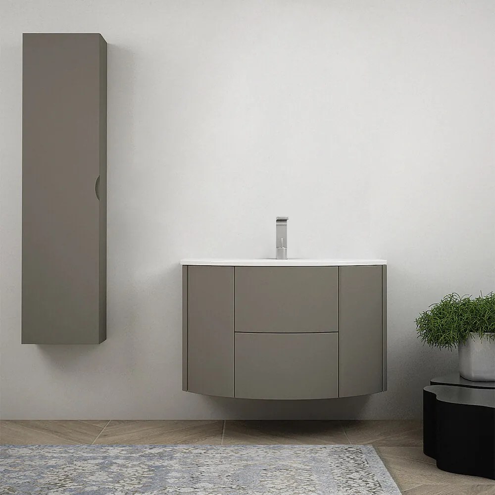 Mobile da bagno Nairobi 90 sospeso tondo Grigio talpa con colonna da 140 cm