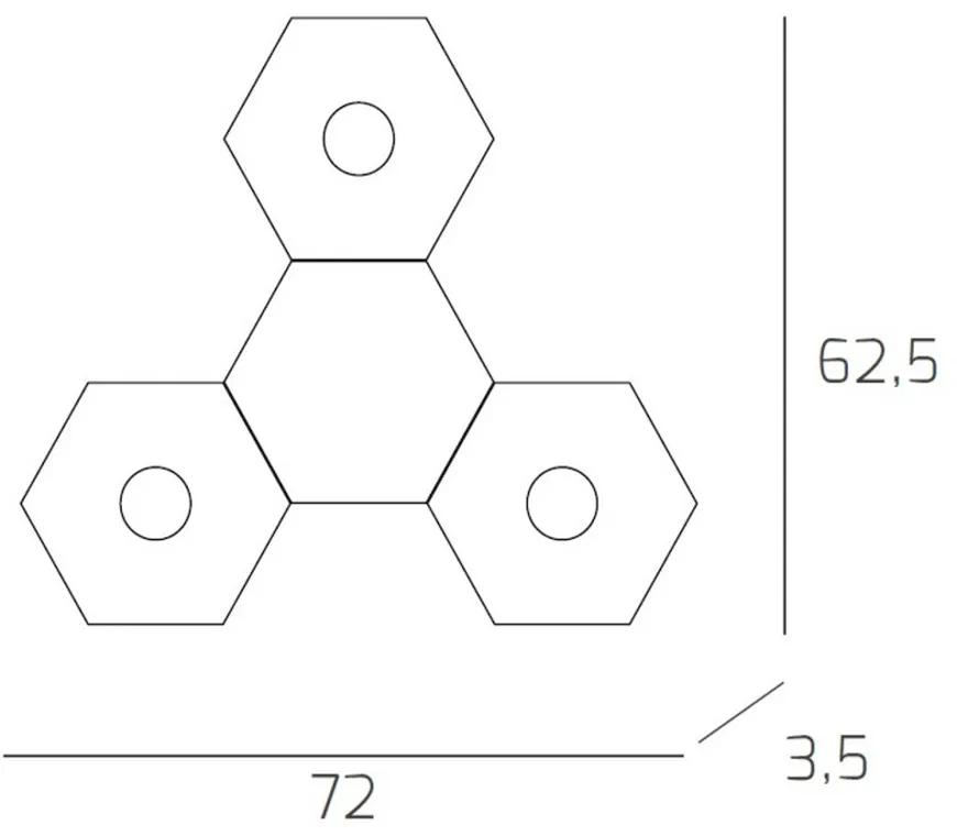 Plafoniera Moderna 4 Moduli Hexagon Metallo Grigio Antracite 3 Luci Led 12X3W