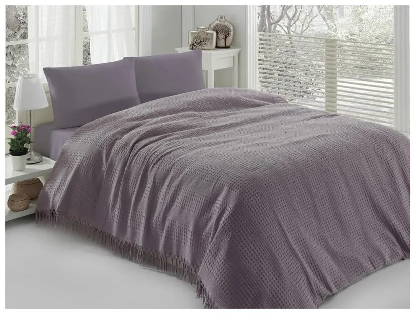 Copriletto matrimoniale in cotone viola Pique, 220 x 240 cm - Mijolnir