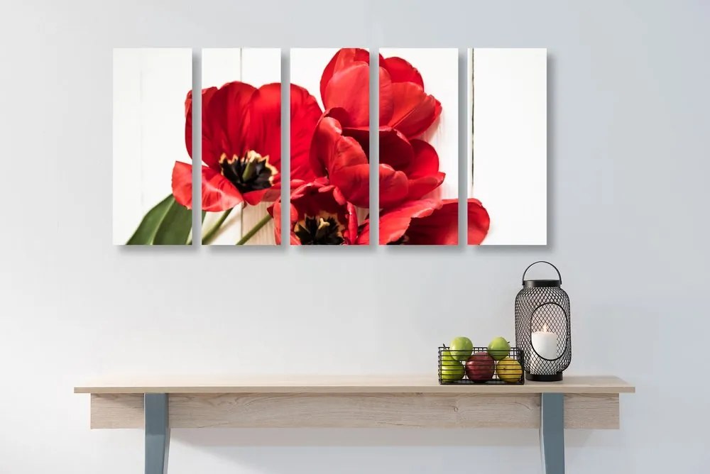 Quadri 5 pezzi – Tulipani rossi in fiore