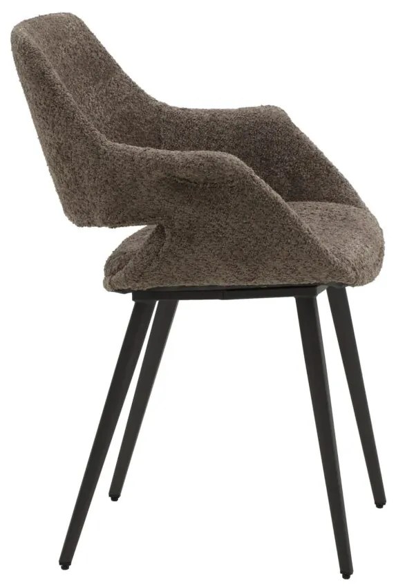 Set di sedie EMBAJADORES in tessuto tortora effetto bouclé e gambe in metallo nero, con braccioli