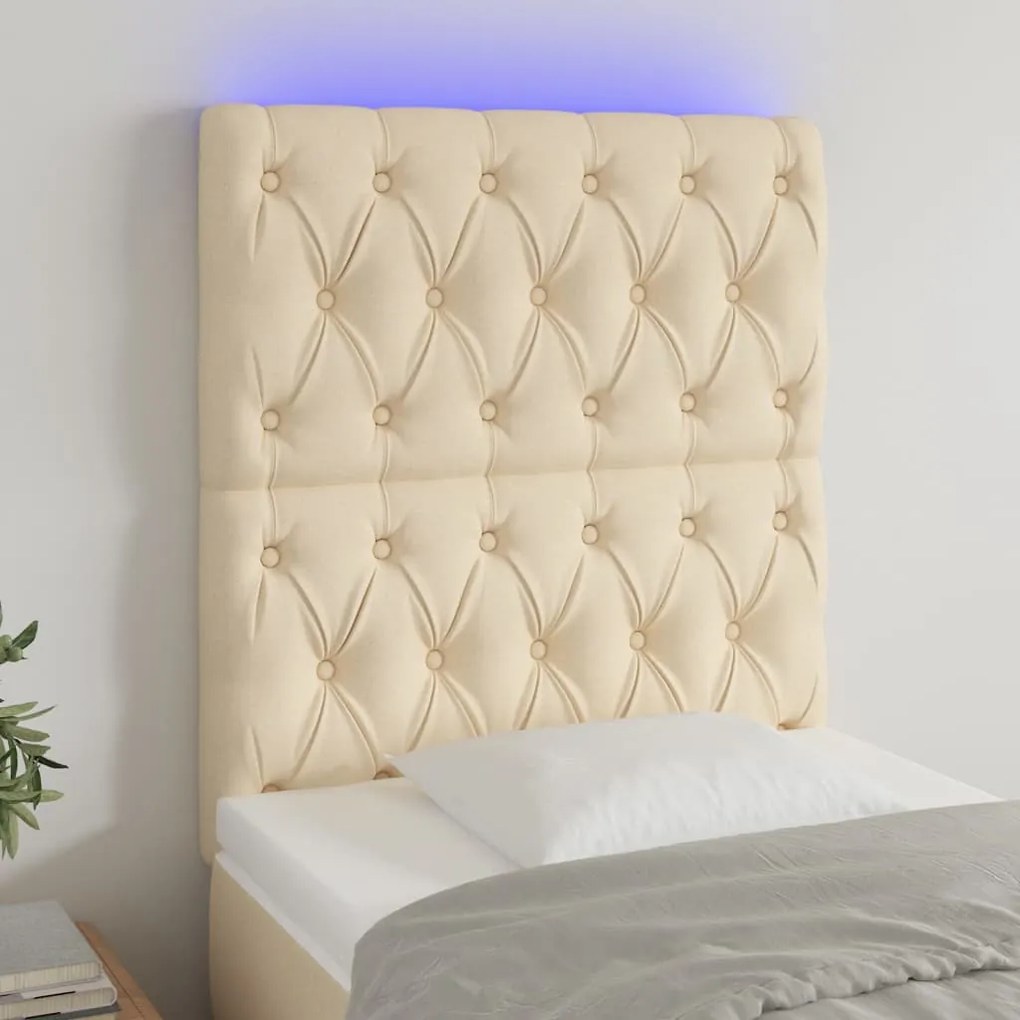 Testiera A Led Crema 80x7x118/128 Cm İn Tessuto /