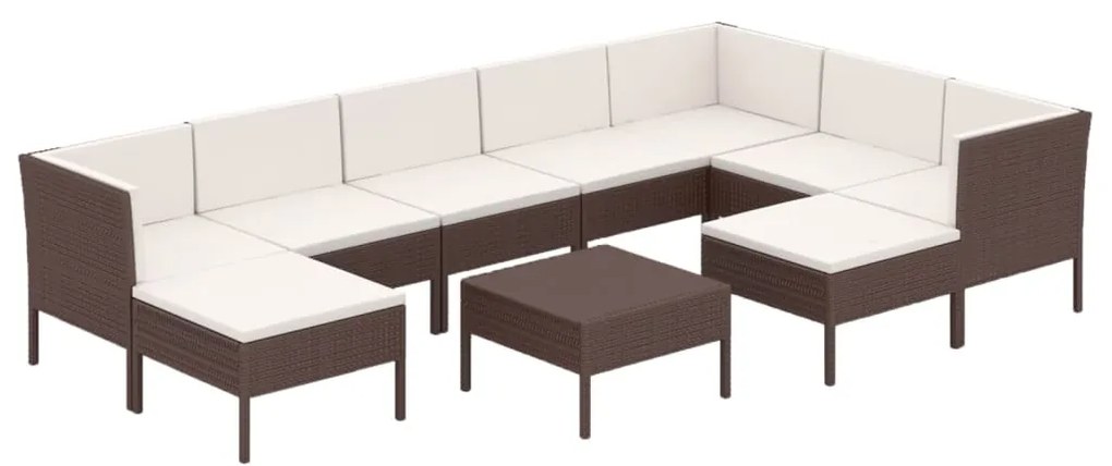 Set divani da giardino 10 pz con cuscini in polyrattan marrone