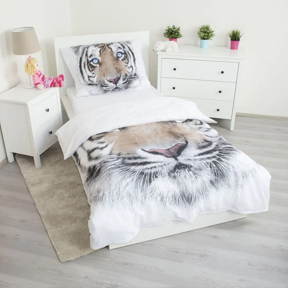 Set copripiumino e federa da bambini bianco/grigio in cotone per letto singolo 140x200 cm White Tiger – Jerry Fabrics