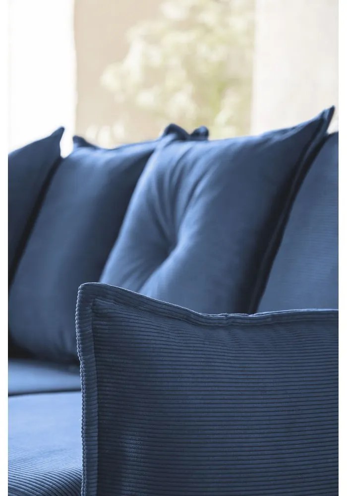 Divano letto angolare in velluto a coste blu scuro (angolo sinistro) Lazy Lukka - Miuform