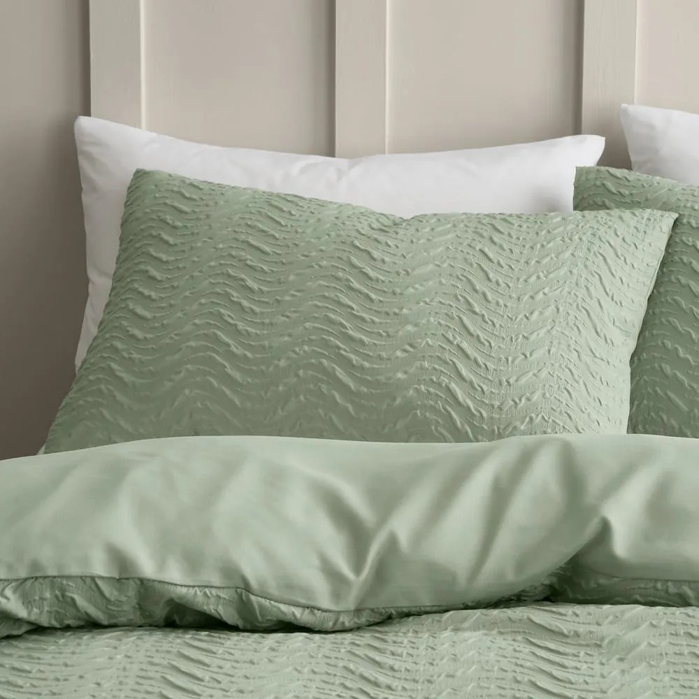Set copripiumino e federa verde in crêpe per letto matrimoniale e per letto esteso 230x220 cm Heatset Wave – Catherine Lansfield