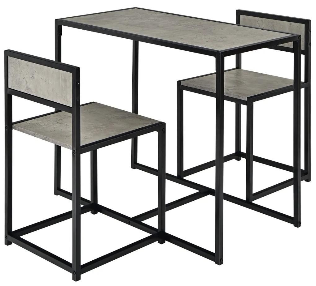 Costway Set da pranzo da 3 pezzi con struttura di metallo, Tavolo da cucina con 2 sedie per spazi ridotti Grigio
