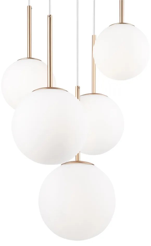 Lampadario Minimal Basic Form In Metallo Bianco E Oro 5 Luci E Diffusori Vetro