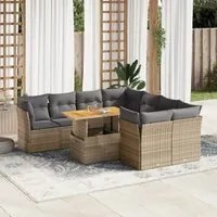 Set Divano da Giardino 9 pz con Cuscini Beige in Polyrattan 3326908