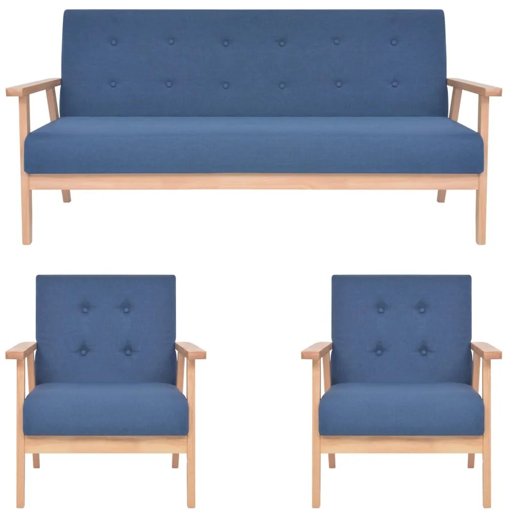 Set Di Divani 3 Pz İn Tessuto Blu /