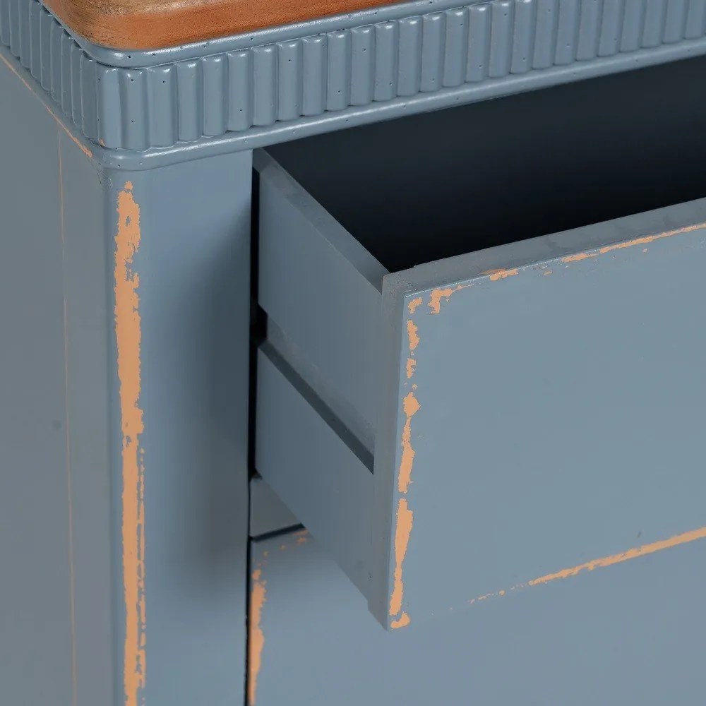 Cassettiera bassa blu in legno di abete 115x90 cm Shabby - Ixia