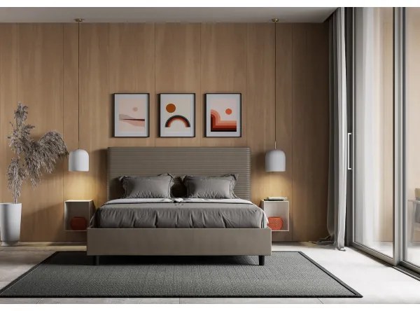 Letto matrimoniale contenitore imbottito 160x200 similpelle cappuccino Focus