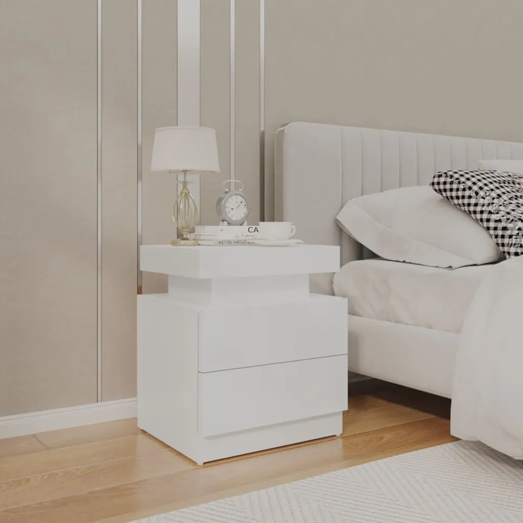 Comodino Bianco Lucido 45x35x52 Cm İn Legno Multistrato /