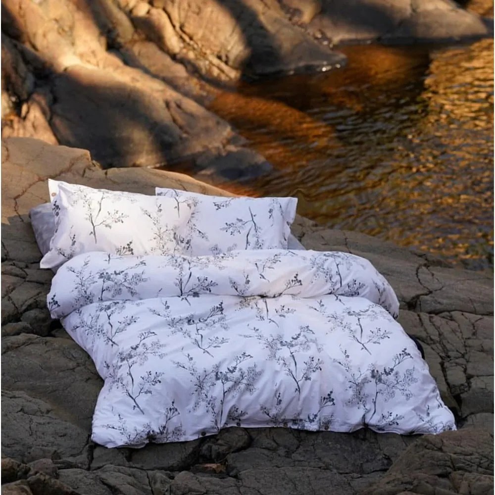 Set copripiumino e federa bianco/grigio in cotone renforcé per letto singolo 140x200 cm White Floral – Mila Home Luxury