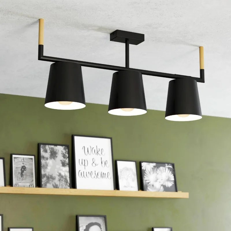 Plafoniera natura Lacey nero IP20, 3XE27