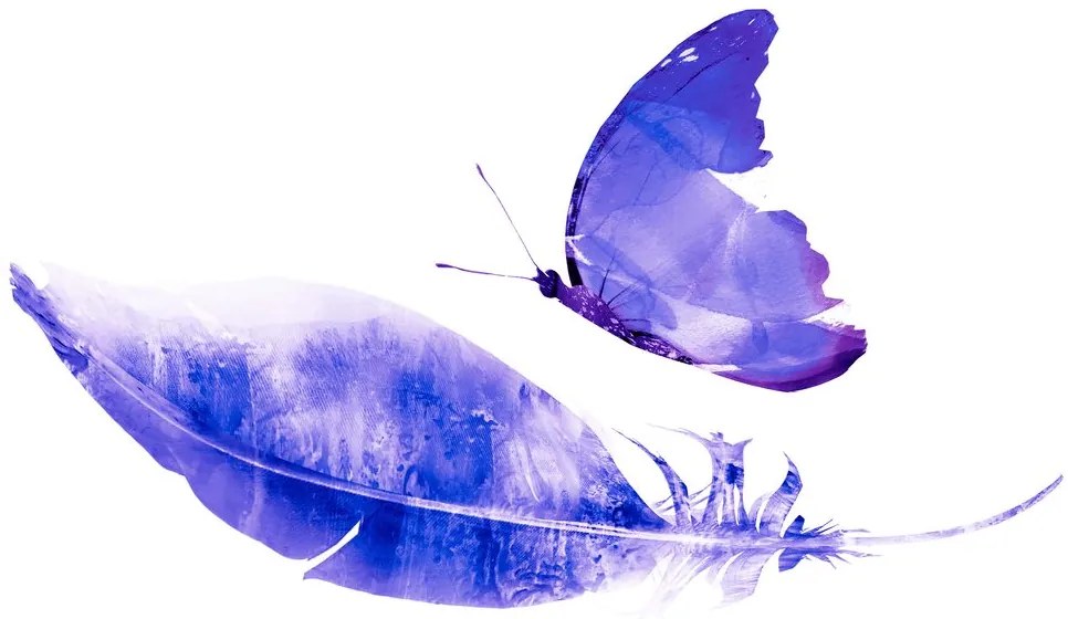 Carta da parati – Piuma con farfalla in stile viola