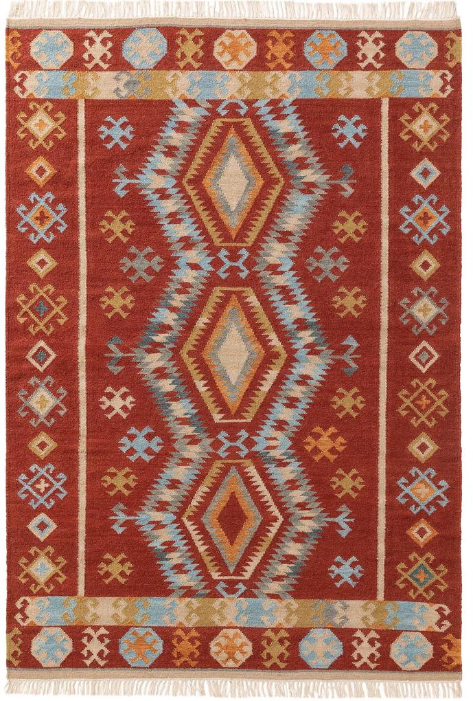 benuta Pure Kelim tessuto a mano Zohra Multicolor/Rosso 120x170 cm - Tappeto design moderno soggiorno