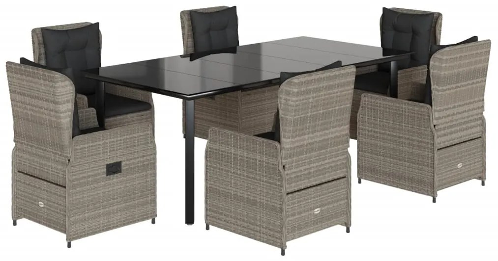 Set da pranzo da giardino 7 pz cuscini polyrattan grigio chiaro