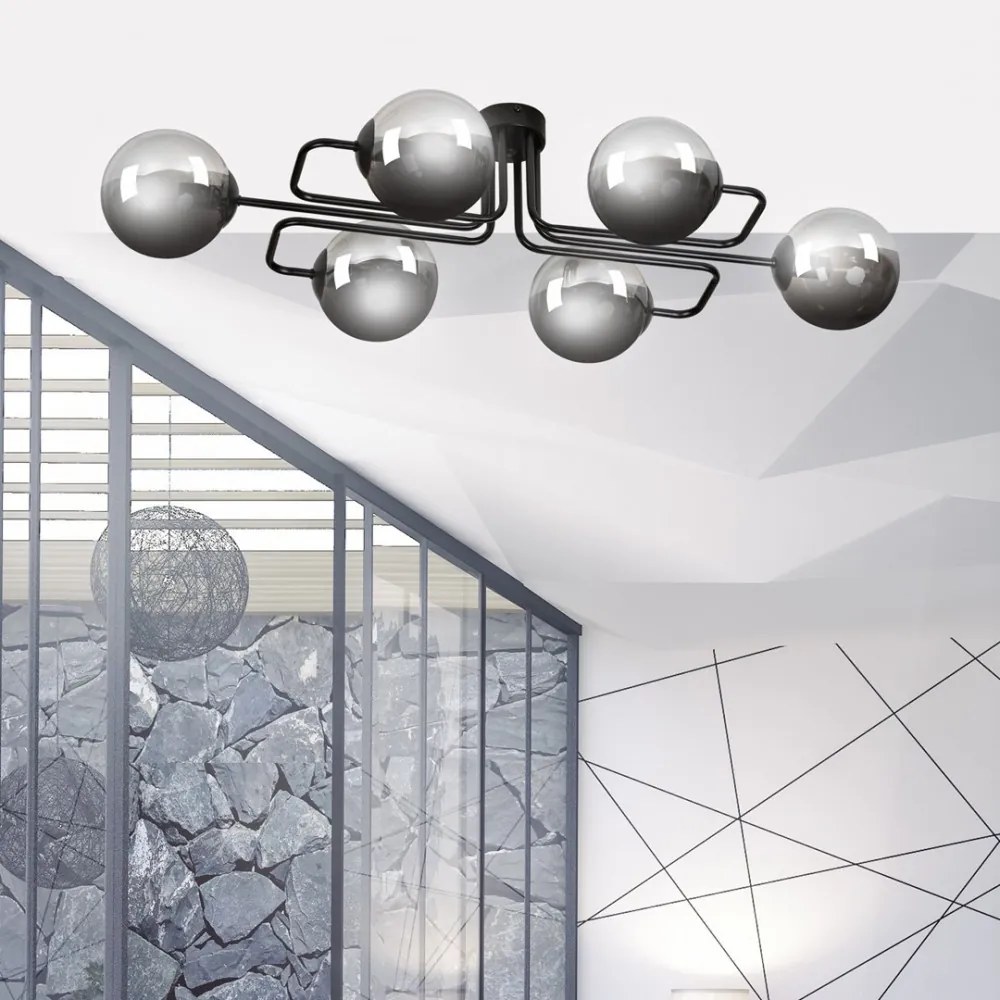 Lampadario da soffitto BRENDI 6 in acciaio e vetro 6xE14 Colore del corpo Grafite