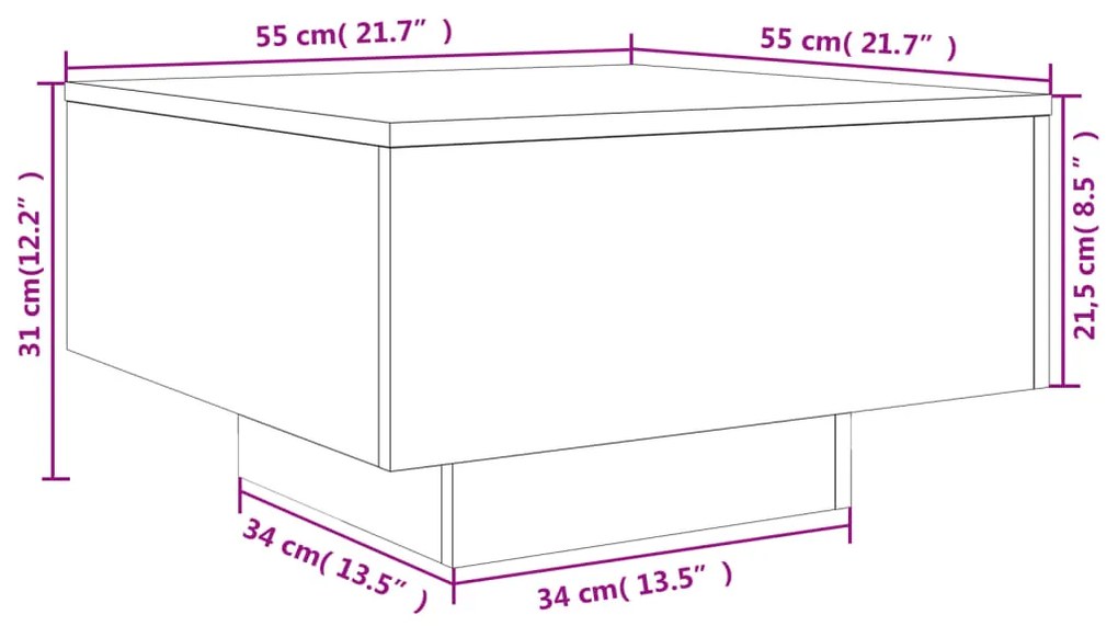 Tavolino da Salotto Rovere Fumo 55x55x31cm in Legno Multistrato