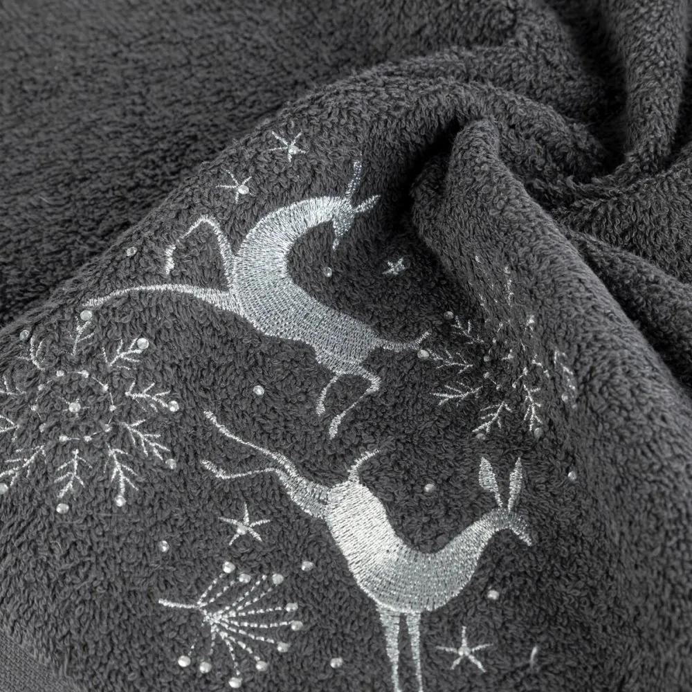 Asciugamano natalizio in cotone grigio con renna Larghezza: 70 cm | Lunghezza: 140 cm