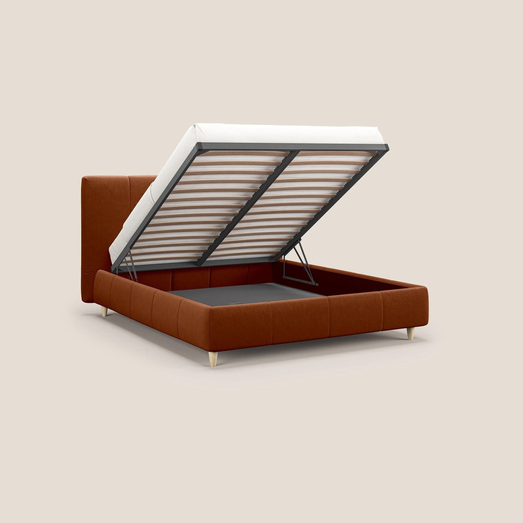Laura letto imbottito contenitore e sfoderabile in microfibra velluto impermeabile T09 ruggine