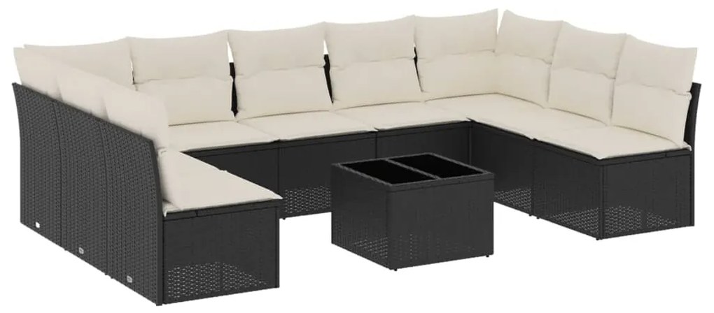 Set divani da giardino 10pz con cuscini in polyrattan nero