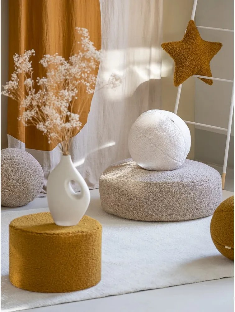 Pouf a sacco per bambini marrone chiaro con rivestimento in bouclé Round – Wigiwama