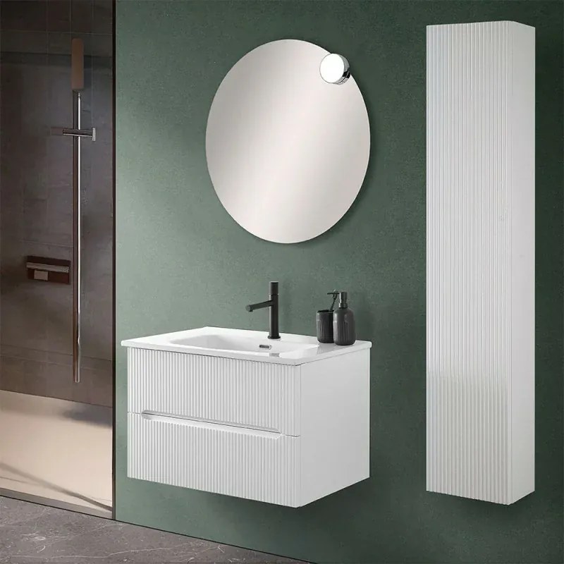 Mobile bagno sospeso 80 cm bianco opaco cannettato con specchio Bali