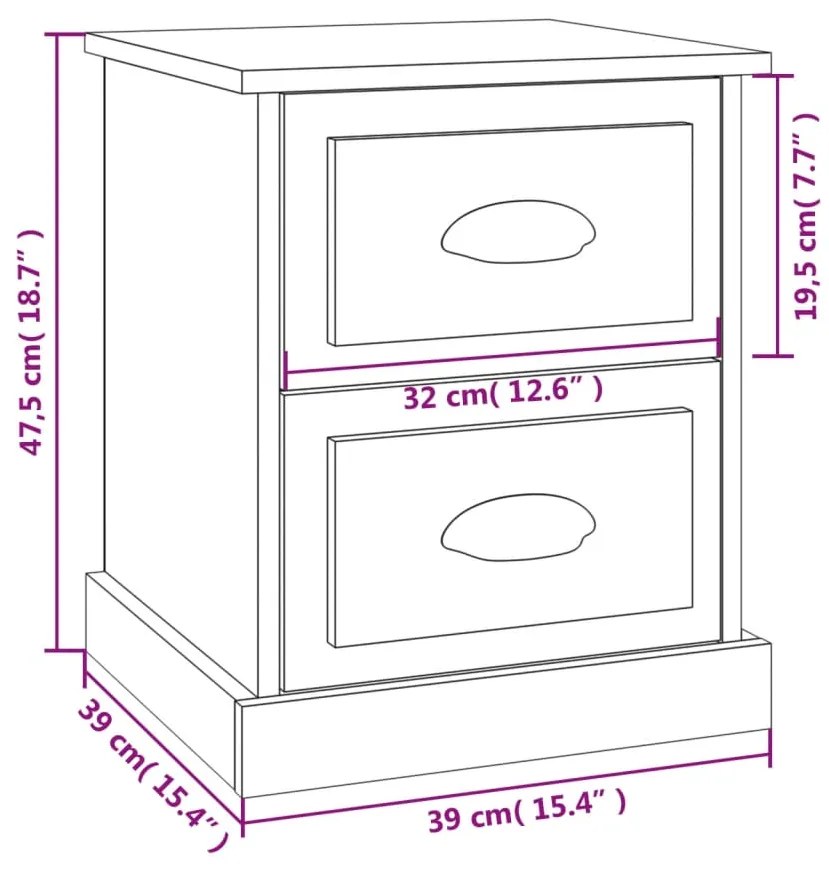 Comodini 2 pz Grigio Sonoma 39x39x47,5 cm in Legno Multistrato