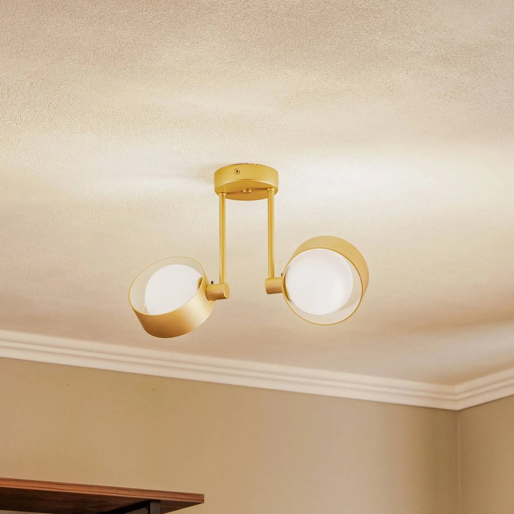 Euluna Plafoniera Mado, vetro opalino/ottone, 2 luci