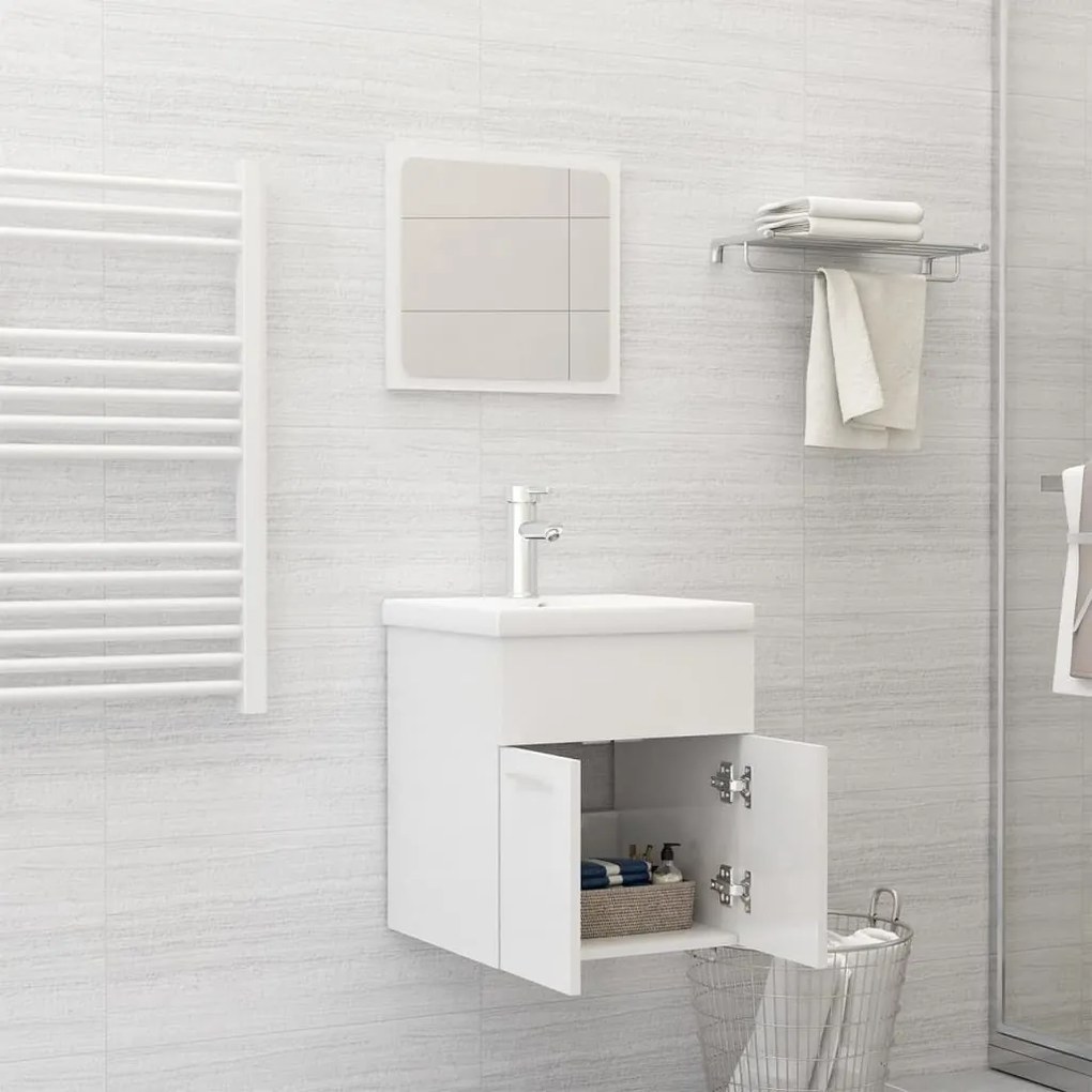 Set mobili da bagno bianco lucido in truciolato