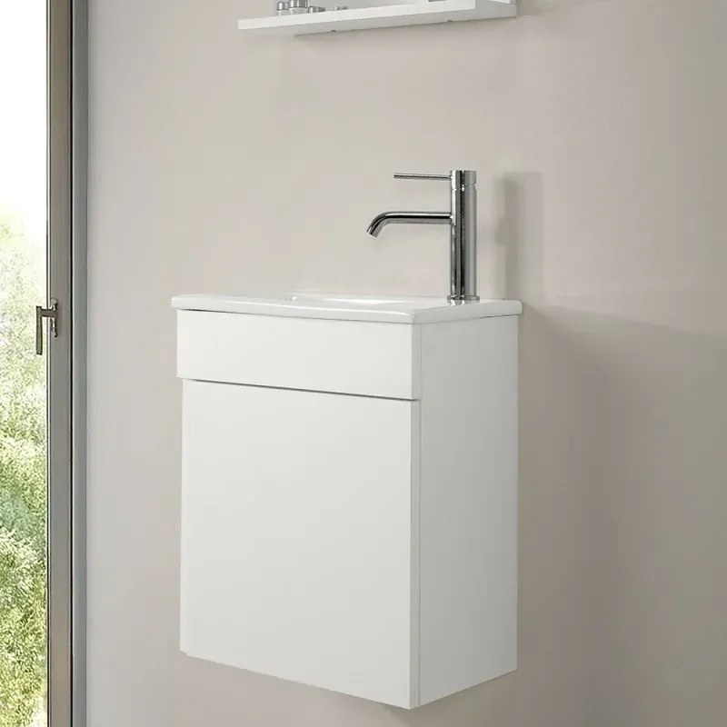 Mobile sospeso salvaspazio 45 cm bianco lucido profondo 25 con specchio Mini