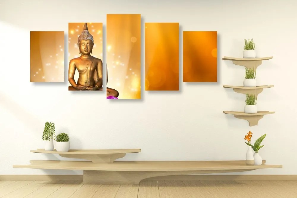 Quadri 5 pezzi – Statua di Buddha sul fiore di loto